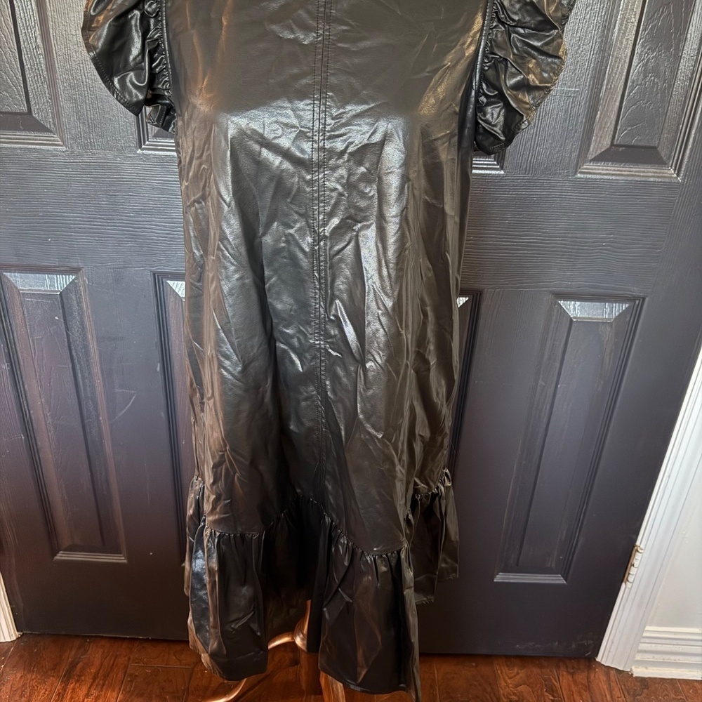 Anthropologie Pinch flutter sleeve faux leather Desi Mini Dress - Picture 2 of 10